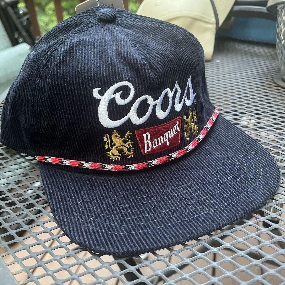 Coors Banquet Corduroy Hat Blue Retro Embroidered Logo Rope Snapback NWT